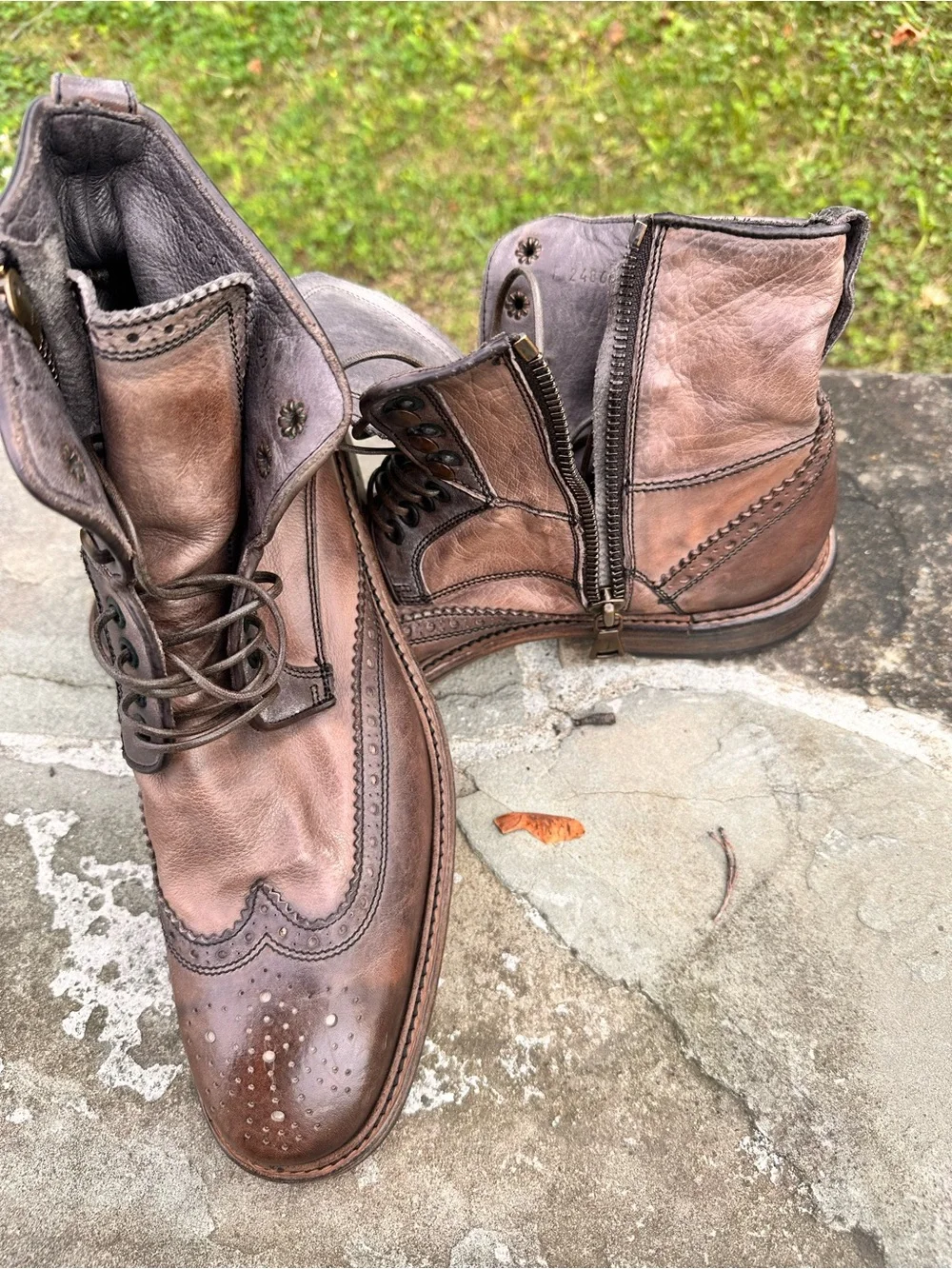 John Varvatos Brown Leather Brogue Lace-Up Boot